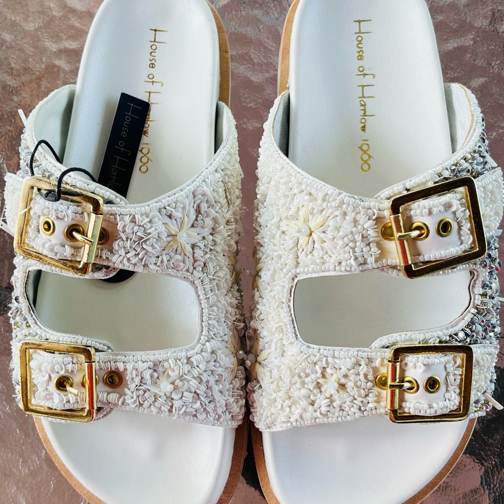 House of Harlow 1960 Sandals with Gold Accents. Wedding vibes.
